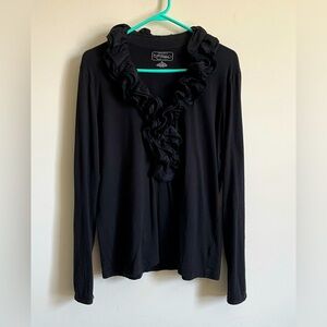 VTG Lauren Jeans Co Ralph Lauren Black Cotton L/ Sleeve Ruffled Collar Shirt XL